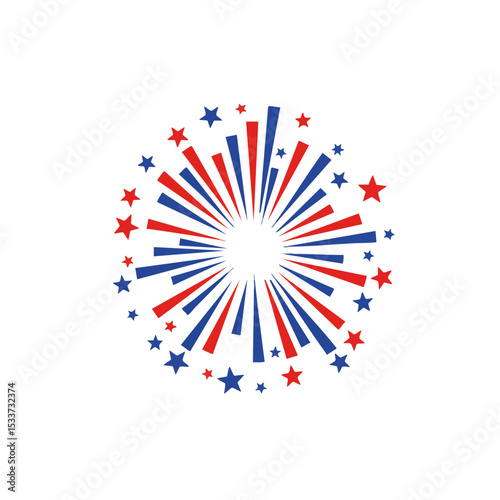 Flat Red and Blue Fireworks Starburst Icon on White