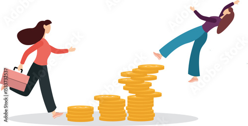 Gender pay gap, inequality between man and woman wage, salary or income, issue about gender diversification concept.flat character life .