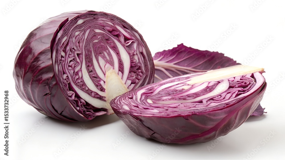 Fototapeta premium Whole red cabbage isolated on clean white background view