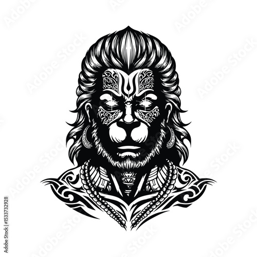 Hanuman hindu god vector illustration mythology india deity spiritual art culture graphic design tattoo design vector illustration silhouette