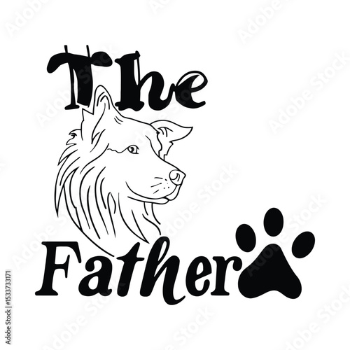 Dog father paw print animal pet canine puppy love family friend domestic mammal pedigree breed happy vector illustration silhouette
