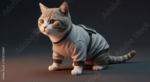 Cat Wearing Jumper Looking Alert on Dark Studio Background