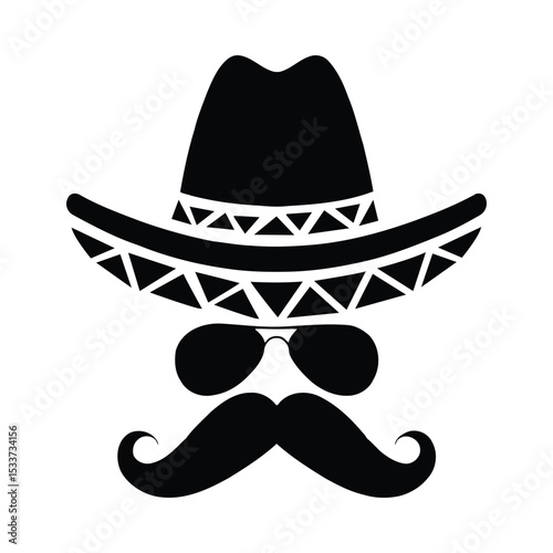 Sombrero mustache sunglasses mexican hat vector illustration cinco de mayo fiesta party silhouette design vector illustration