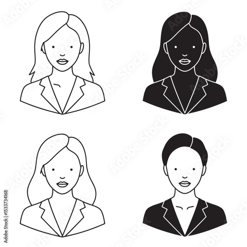 Professional women portraits in outlined and silhouette styles representing various design choices