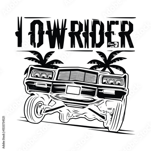 Lowrider car classic vintage automobile vehicle transportation culture custom automotive style design drawing vector illustration silhouette