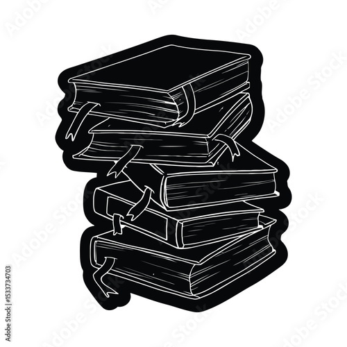 Stack of books reading study knowledge library literature education learning bookworm reading material vector illustration silhouette