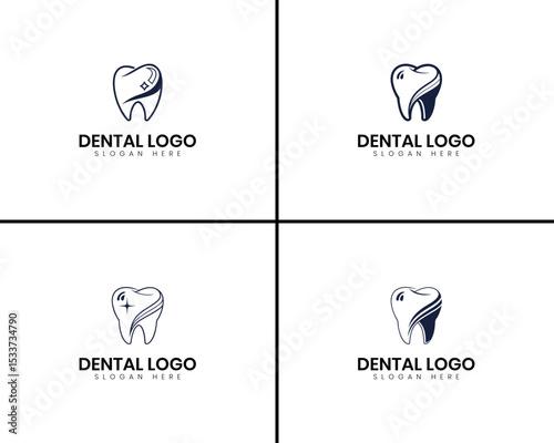 Professional Dental Logo Designs for a Modern Practice. Set of four distinct dental logo designs featuring stylized teeth with decorative elements.