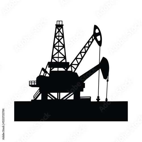 Oilfield oil rig oil pump jack petroleum industry drilling production silhouette extraction energy vector illustration