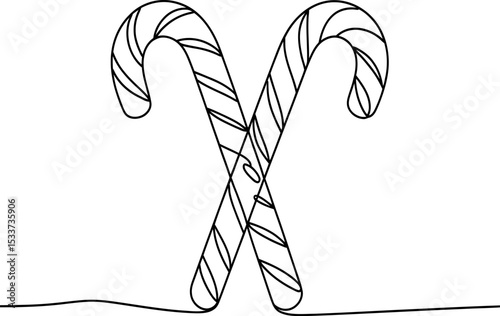 Two Candy Canes Crossed Line Art Illustration