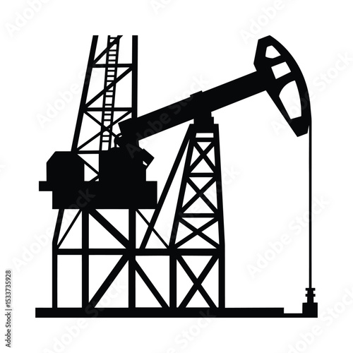 Oil pump jack rig silhouette energy petroleum industry extraction resource production black and white illustration vector illustration