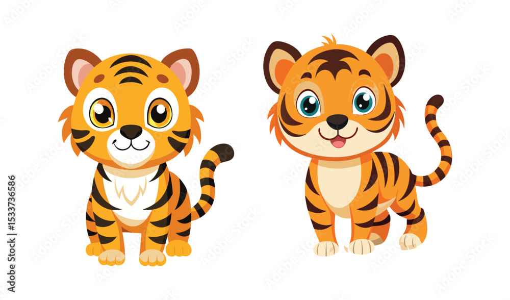 Obraz premium Two adorable cartoon baby tigers illustration