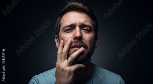 Man Crying with Hand on Face Feeling Sad Emotions