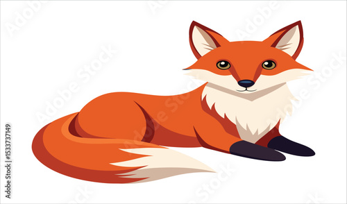 Cute orange fox lying down cartoon illustration