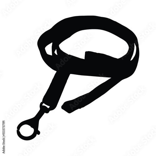 Black lanyard strap neck id holder badge key chain office school security pass identification accessory vector illustration silhouette