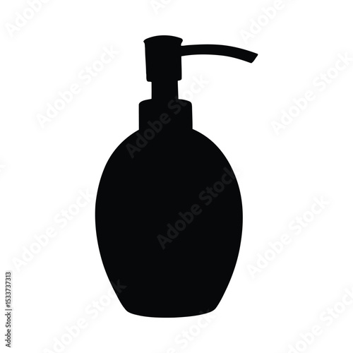 Silhouette of soap dispenser bottle liquid handwash hygiene product container pump bathroom accessory black vector illustration
