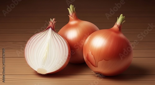 Onions Still Life on Wooden Table Cooking Ingredient