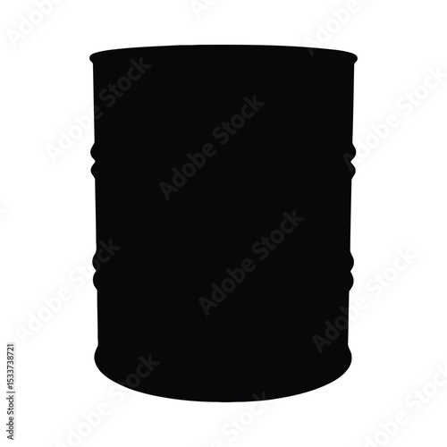 Black barrel container drum fuel industrial metal oil package petroleum recycle steel storage tank waste vector illustration silhouette