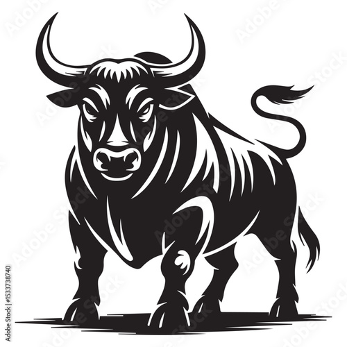 Powerful Bull Vector Illustration – Aggressive Black Bull Mascot in Vintage Engraved Style