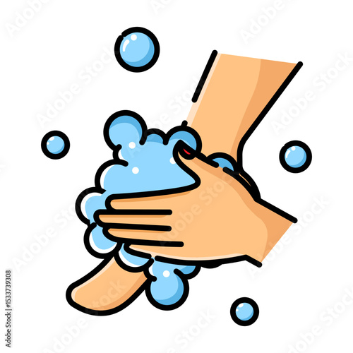 Made in UK Hygiene starts with the simple act of hand washing with soap line art vector icon.