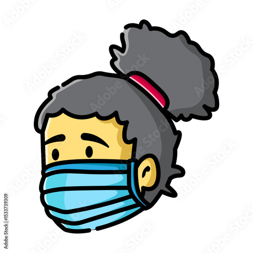 Made in UK Of a girl wearing a blue face mask vector icon.