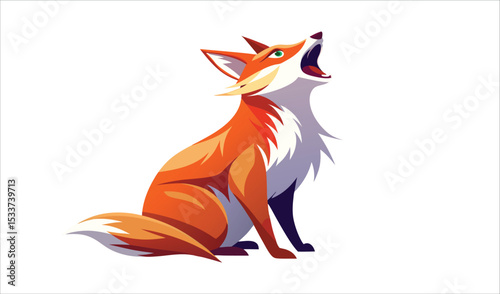 Red fox howling at the moon cartoon illustration