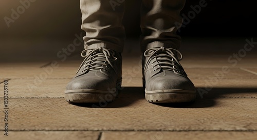 Standing Wearing Casual Boots on Paved Surface