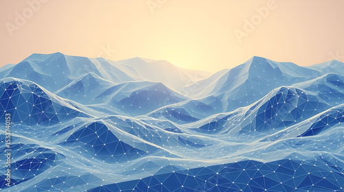 Abstract landscape background. Mesh structure. Polygonal wireframe background. 3d isometric vector illustration