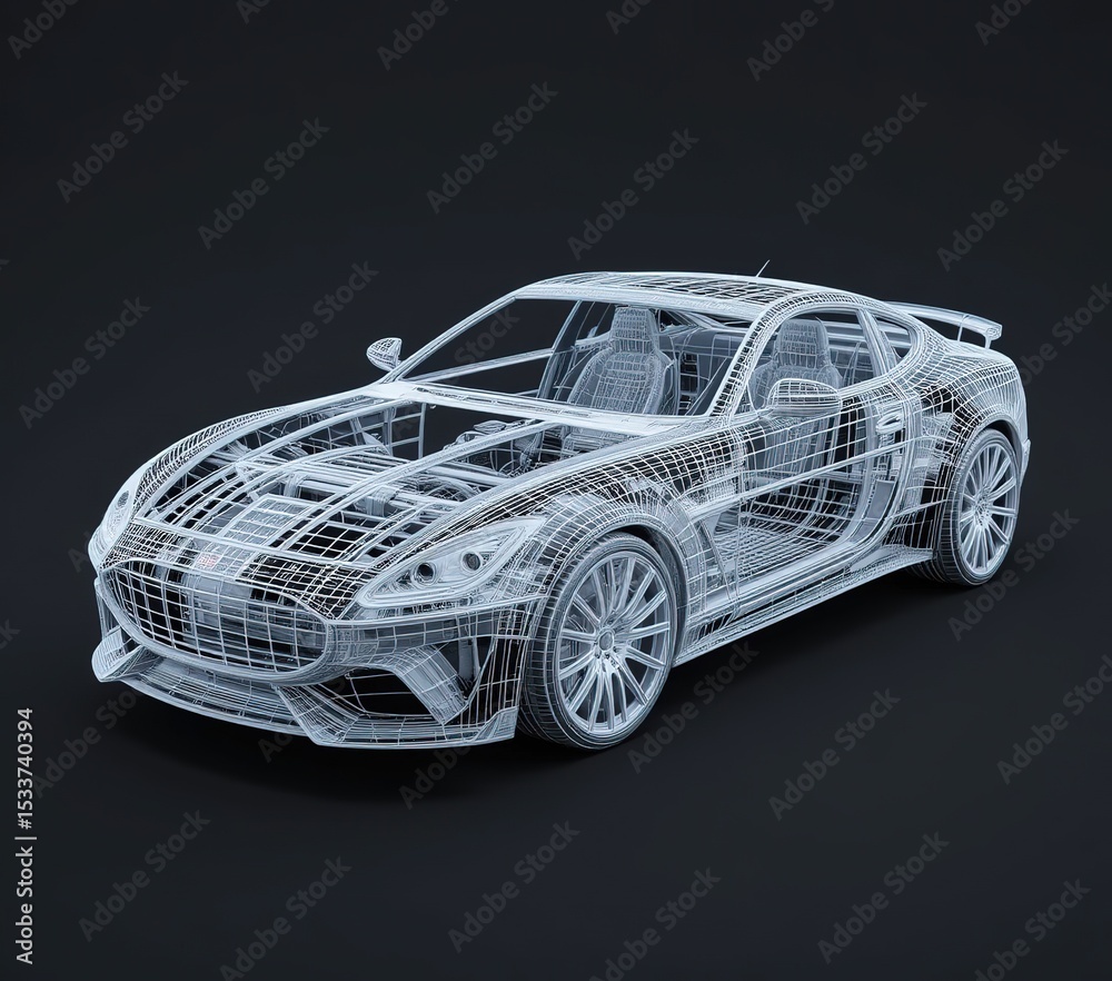 Naklejka premium 3D Rendered Wireframe Car Body Structure Model