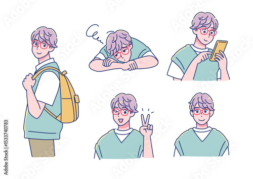 アニメタッチの男子　表情セット