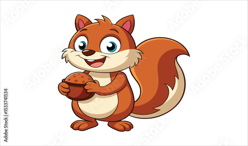 Adorable cartoon squirrel holding an acorn