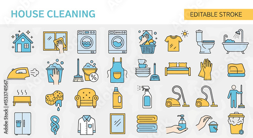 Collection of House Cleaning Icons and Related Equipment