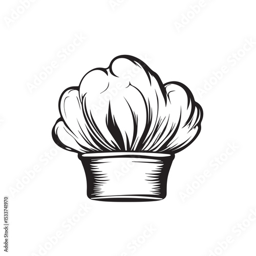 Chef hat silhouette, This image shows a black silhouette of a chef hat, also known as a toque or cook hat, used in culinary professions, Vector clipart illustration design, Chef Hat Silhouette Vector