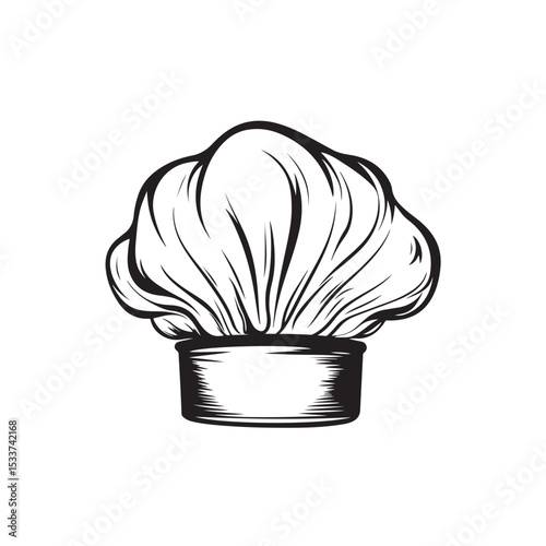 Chef hat silhouette, This image shows a black silhouette of a chef hat, also known as a toque or cook hat, used in culinary professions, Vector clipart illustration design, Chef Hat Silhouette Vector