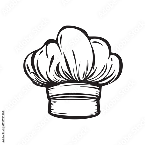 Chef hat silhouette, This image shows a black silhouette of a chef hat, also known as a toque or cook hat, used in culinary professions, Vector clipart illustration design, Chef Hat Silhouette Vector