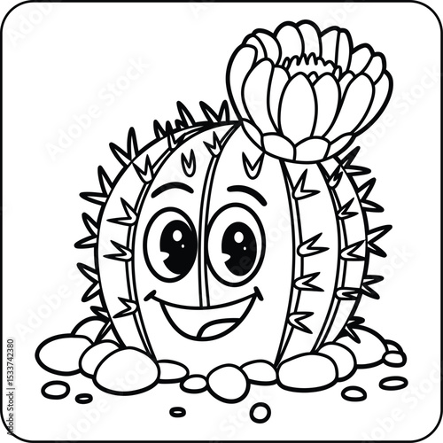 Cute Cartoon Cactus Coloring Page