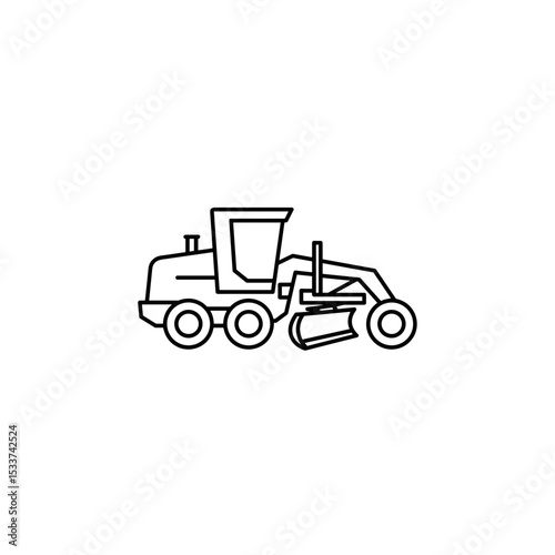 Grader machine icon in minimalist style, black, construction equipment for leveling