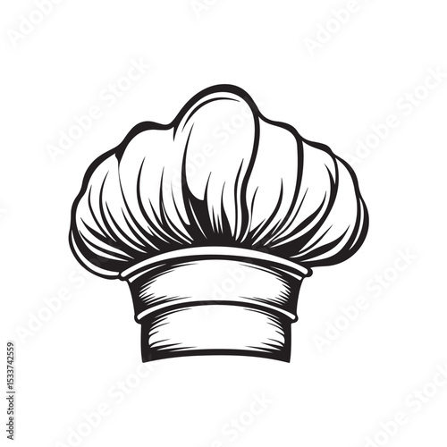 Chef hat silhouette, This image shows a black silhouette of a chef hat, also known as a toque or cook hat, used in culinary professions, Vector clipart illustration design, Chef Hat Silhouette Vector