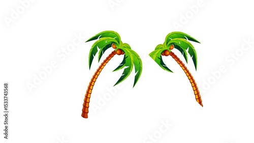 draw pair of coconut tree in sunlight on white screen background
