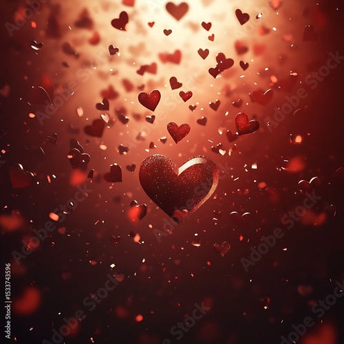 Romantic Valentine's Day Background: Red Hearts Floating in a Warm Glow, Perfect for Love-Themed Designs and Celebrations