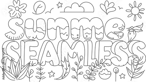 Summer wild meadow flowers coloring book for children and adults