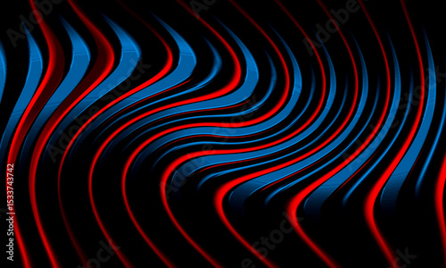 Abstract red and blue curved lines on dark glossy surface