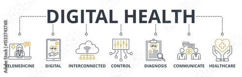 Digital Health web banners concept vector illustration with keywords and icons
