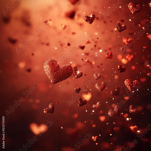 Red Heart Burst: Valentine's Day Background with Abstract Heart Particles