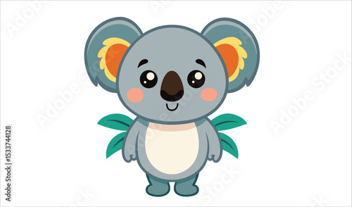 Adorable cartoon koala with eucalyptus leaves