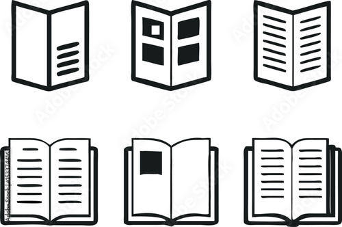 A vector icon set of books, computers, and server racks for business and internet technology concepts