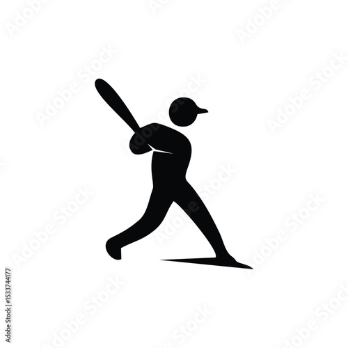 baseball player swinging bat silhouette icon