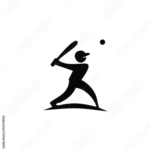 baseball player swinging bat silhouette icon