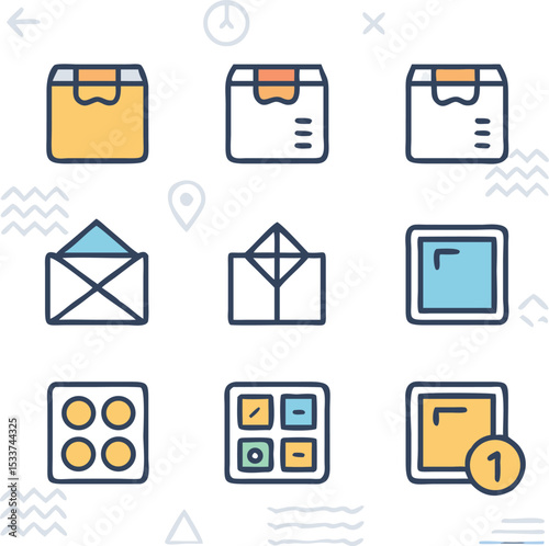Flat vector icons set for web and mobile app design, featuring symbols for internet, technology, communication, and business