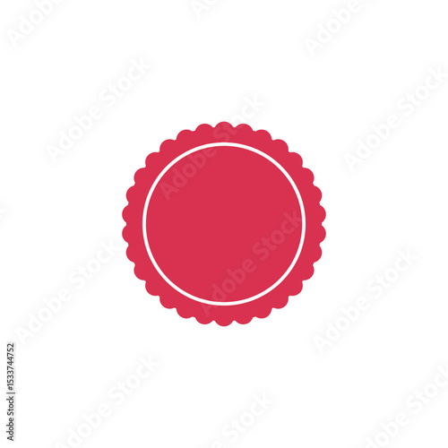 Wavy edge circle sticker. Star burst shape tags for price. Blank sale round sticker. Empty promo badge. Simple circle red wax seal. Vector illustrations set isolated on white background.
