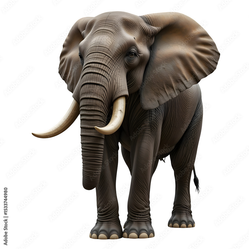 Obraz premium Elephant with large tusks isolated on transparent background